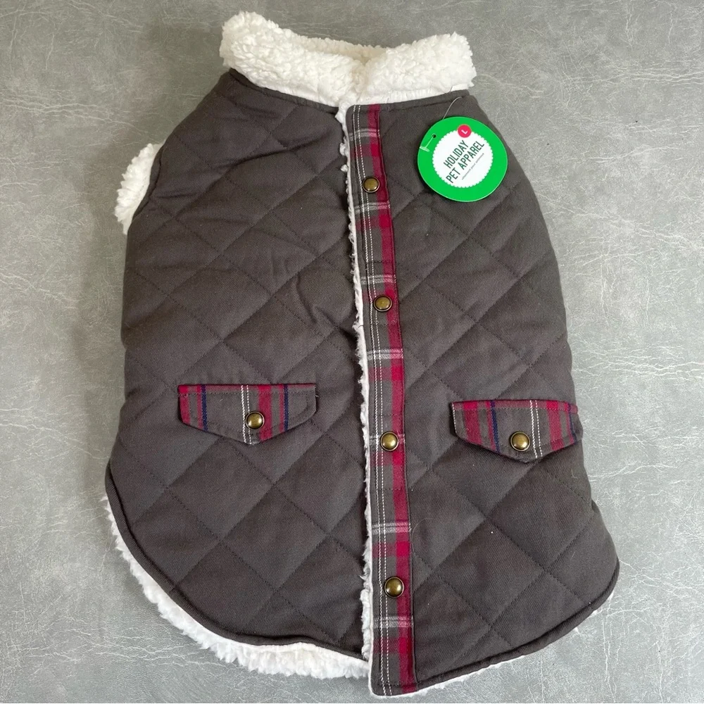NEW Charcoal Quilted Dog Jacket with Cream Fleece Lining